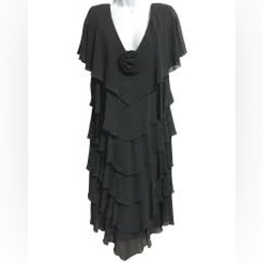 Little Black Cocktail Dress Layered Chiffon Elegant Romantic Flowy Patra Size 14 - Picture 15 of 16